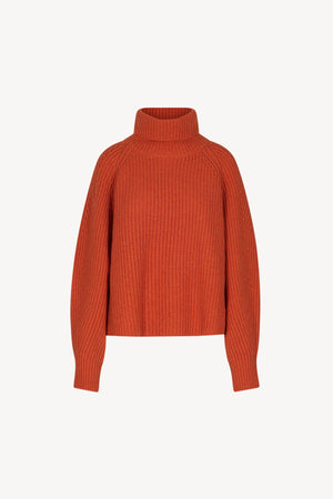 Orange Pure Cashmere 8-Ply English Rib Knit Turtleneck Sweater