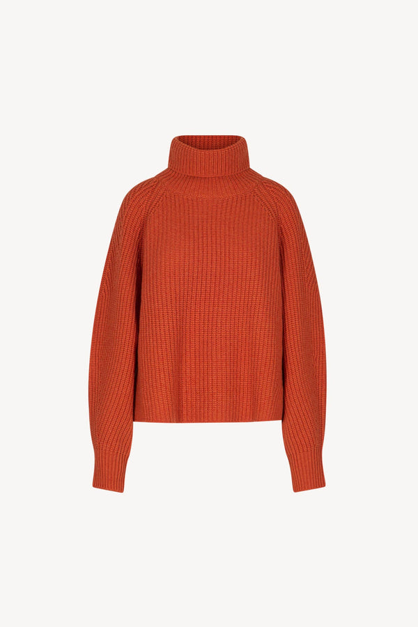 Orange Pure Cashmere 8-Ply English Rib Knit Turtleneck Sweater
