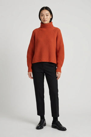 Orange Pure Cashmere 8-Ply English Rib Knit Turtleneck Sweater