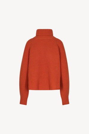Orange Pure Cashmere 8-Ply English Rib Knit Turtleneck Sweater