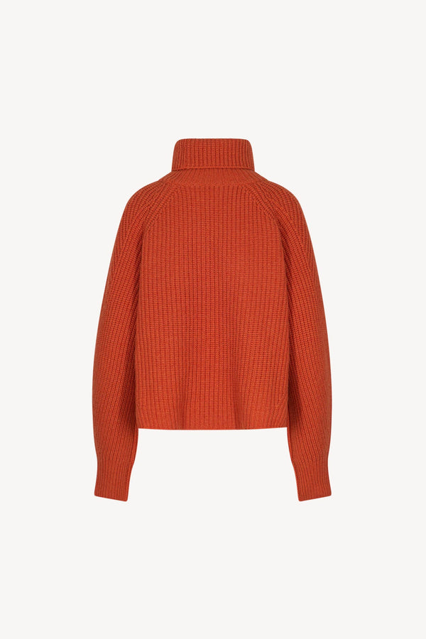 Orange Pure Cashmere 8-Ply English Rib Knit Turtleneck Sweater