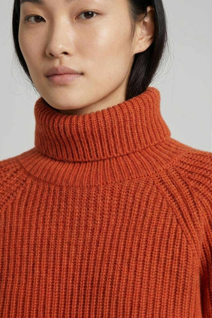 Orange Pure Cashmere 8-Ply English Rib Knit Turtleneck Sweater