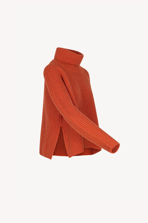 Orange Pure Cashmere 8-Ply English Rib Knit Turtleneck Sweater