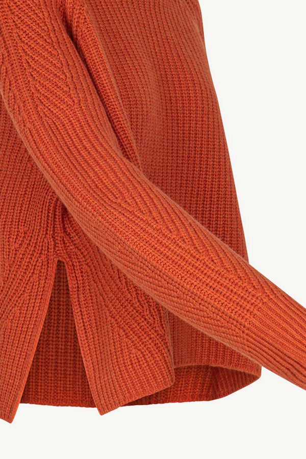 Orange Pure Cashmere 8-Ply English Rib Knit Turtleneck Sweater