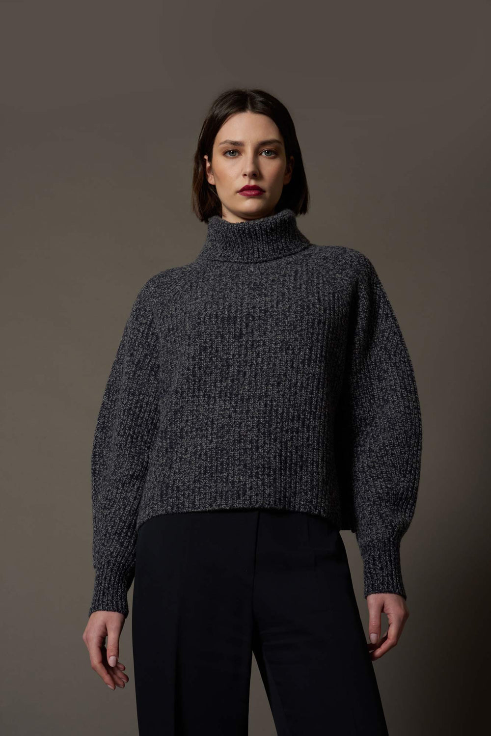 Dolcevita a Coste in Puro Cashmere Moulinè Notte