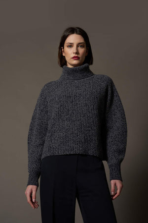 Dolcevita a Coste in Puro Cashmere Moulinè Notte