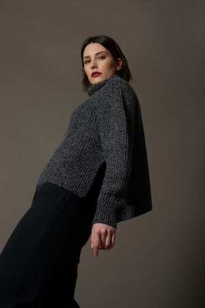 Dolcevita a Coste in Puro Cashmere Moulinè Notte