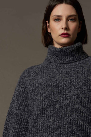 Dolcevita a Coste in Puro Cashmere Moulinè Notte