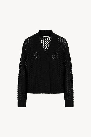 Cardigan in Punto Rete in Puro Cashmere Nero