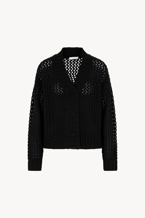 Cardigan in Punto Rete in Puro Cashmere Nero