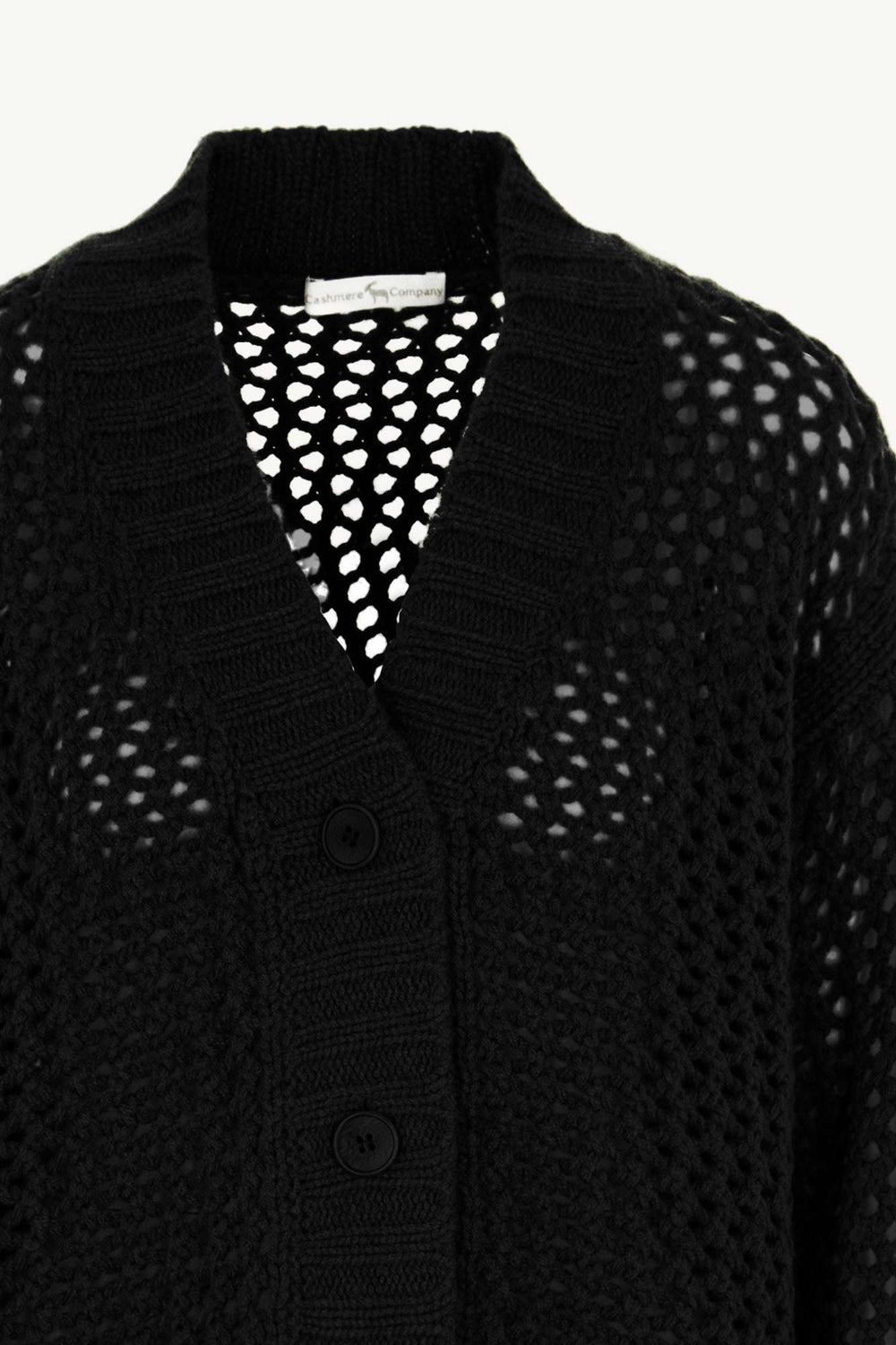 Cardigan in Punto Rete in Puro Cashmere Nero