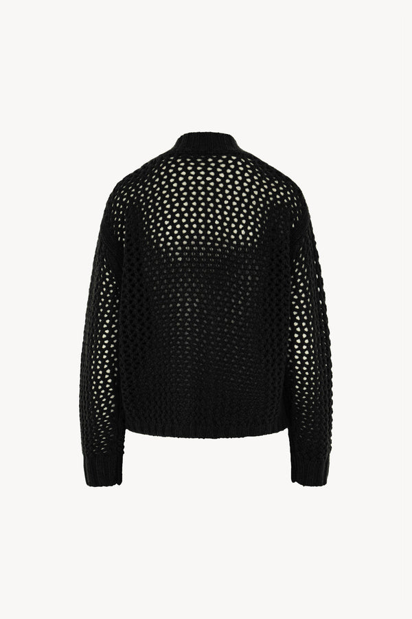 Cardigan in Punto Rete in Puro Cashmere Nero