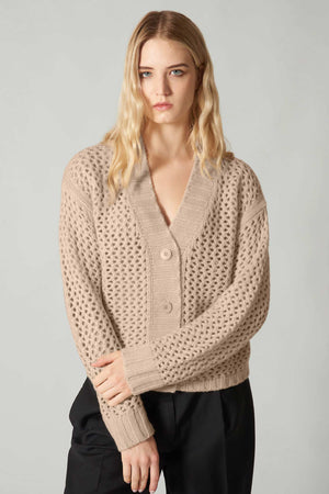 Cardigan in Punto Rete in Puro Cashmere Nero