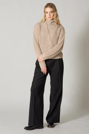 Cardigan in Punto Rete in Puro Cashmere Nero