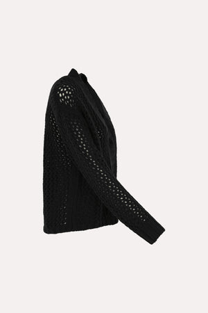 Cardigan in Punto Rete in Puro Cashmere Nero
