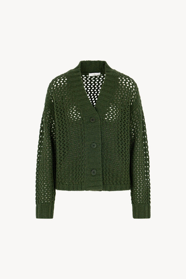 Cardigan in Punto Rete in Puro Cashmere Loden