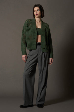 Cardigan in Punto Rete in Puro Cashmere Loden