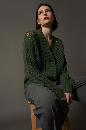 Cardigan in Punto Rete in Puro Cashmere Loden