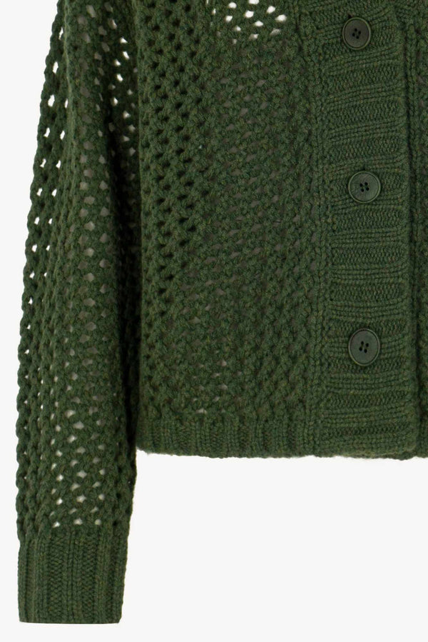 Cardigan in Punto Rete in Puro Cashmere Loden