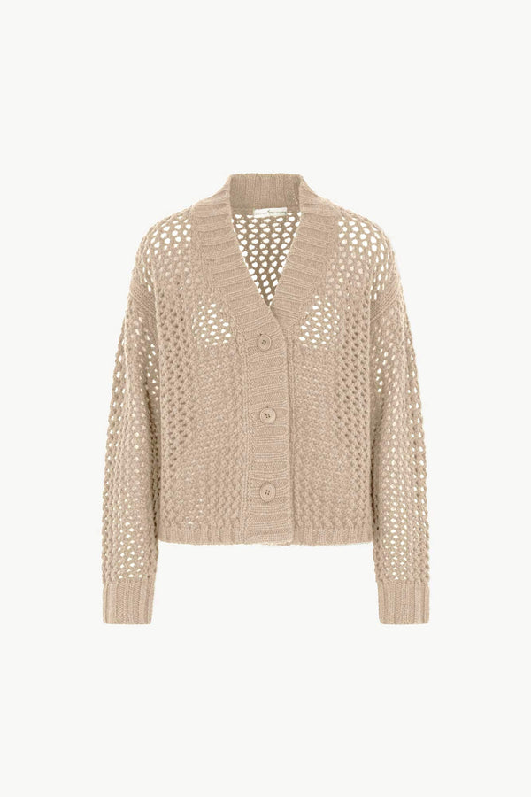 Cardigan in Punto Rete in Puro Cashmere Avena