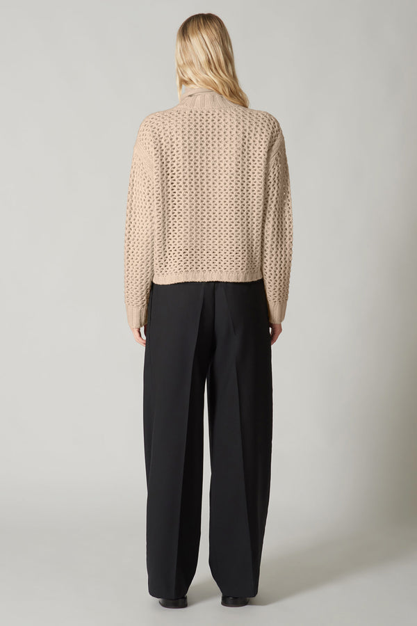 Cardigan in Punto Rete in Puro Cashmere Avena