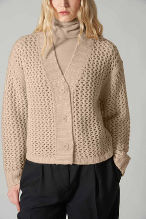 Cardigan in Punto Rete in Puro Cashmere Avena