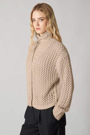 Cardigan in Punto Rete in Puro Cashmere Avena
