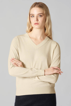 Maglia Scollo a V in Seta Cashmere Extrafine Avorio