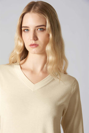 Maglia Scollo a V in Seta Cashmere Extrafine Avorio