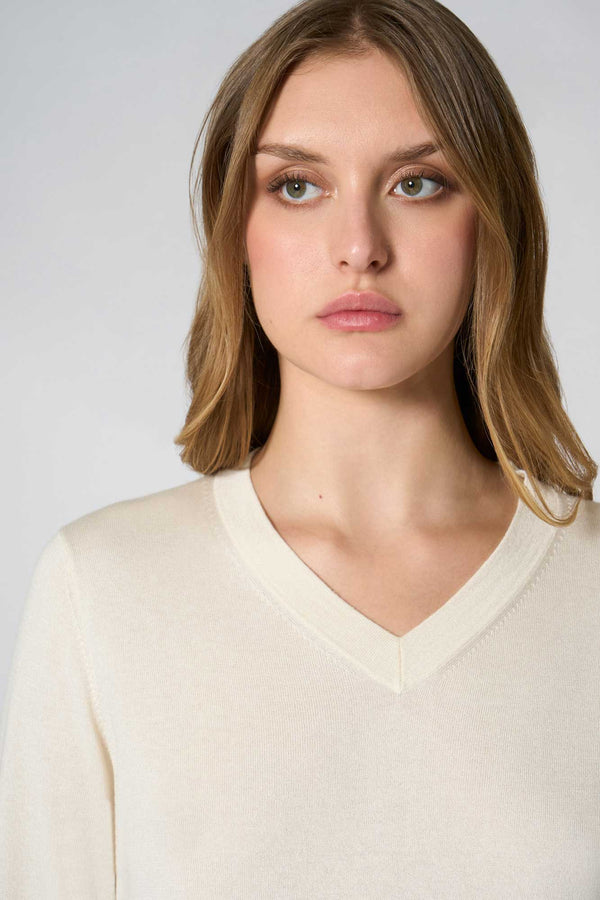 Maglia Scollo a V in Seta Cashmere Extrafine Avorio