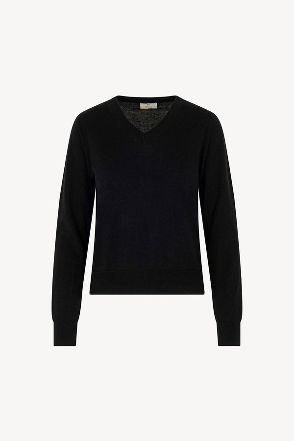 Maglia Scollo a V in Seta Cashmere Extrafine Nero