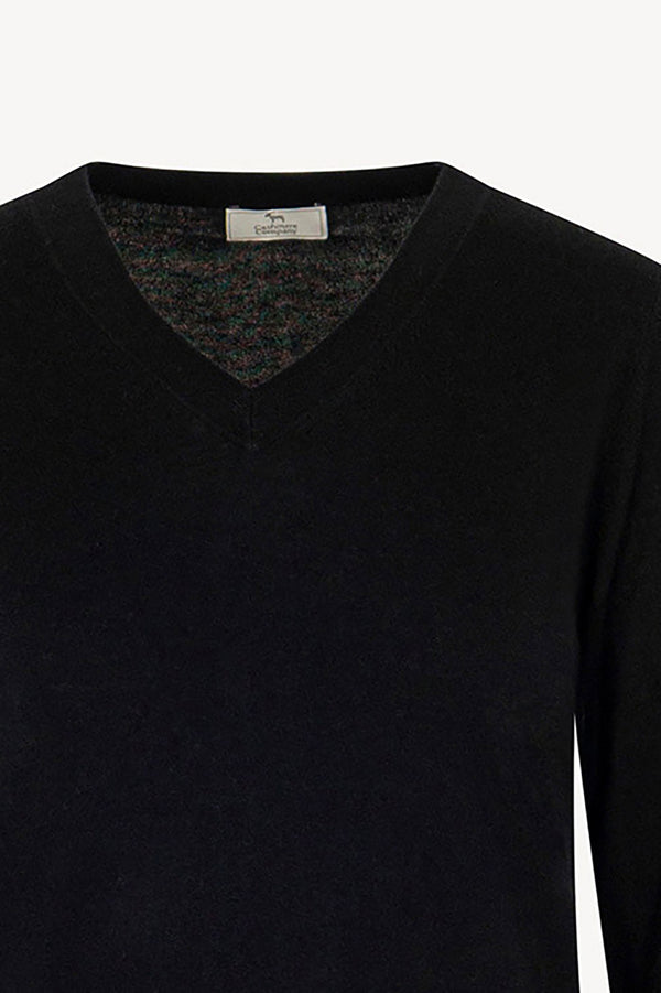 Maglia Scollo a V in Seta Cashmere Extrafine Nero