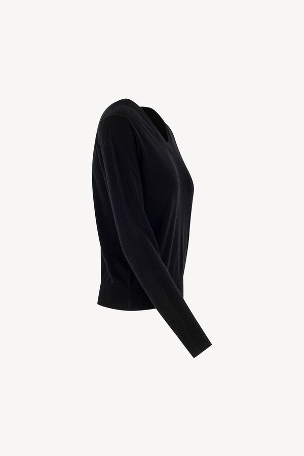 Maglia Scollo a V in Seta Cashmere Extrafine Nero