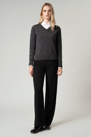 Maglia Scollo a V in Seta Cashmere Extrafine Grigio