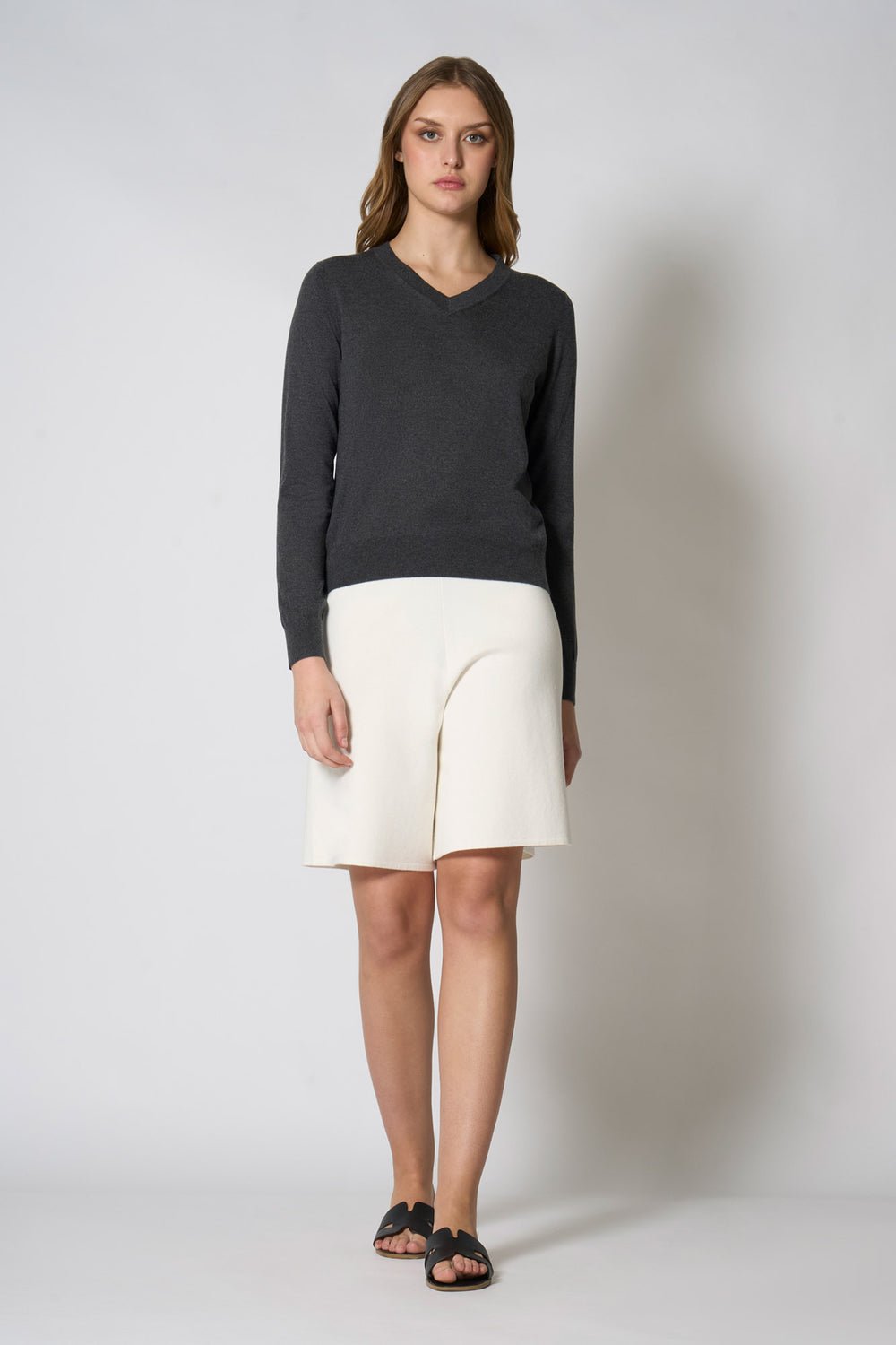 Maglia Scollo a V in Seta Cashmere Extrafine Grigio