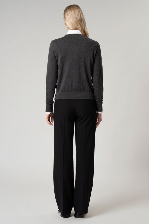 Maglia Scollo a V in Seta Cashmere Extrafine Grigio