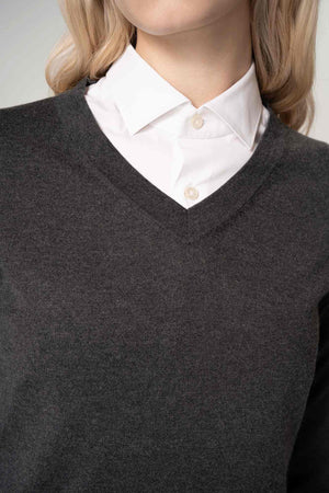 Maglia Scollo a V in Seta Cashmere Extrafine Grigio