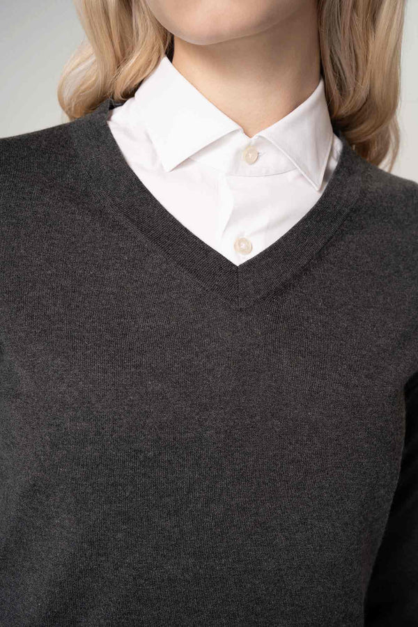 Maglia Scollo a V in Seta Cashmere Extrafine Grigio