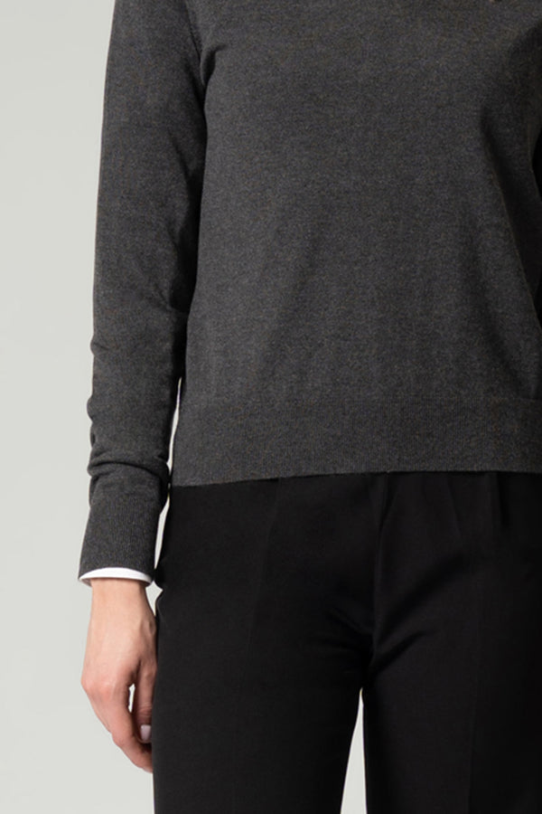 Maglia Scollo a V in Seta Cashmere Extrafine Grigio