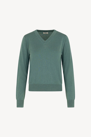 Maglia Scollo a V in Seta Cashmere Extrafine Lichene