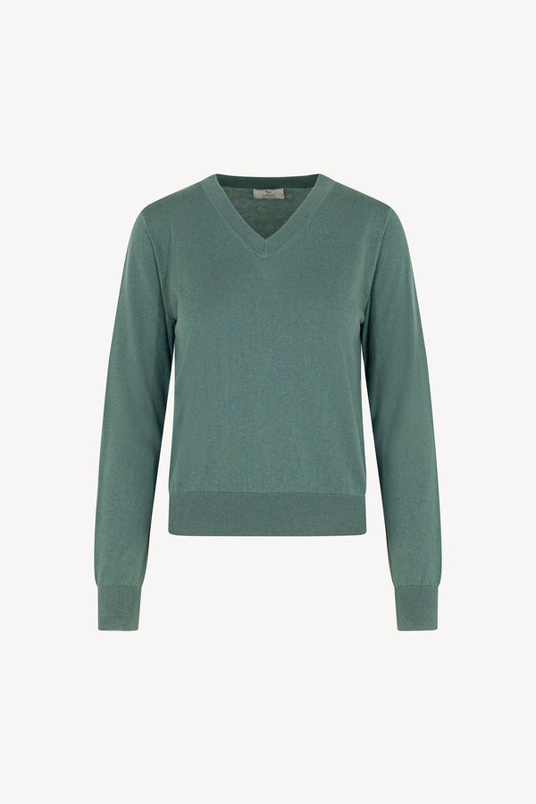 Maglia Scollo a V in Seta Cashmere Extrafine Lichene