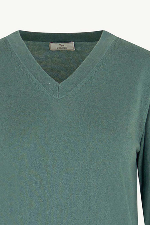 Maglia Scollo a V in Seta Cashmere Extrafine Lichene