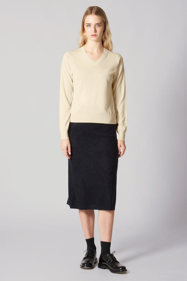 Maglia Scollo a V in Seta Cashmere Extrafine Lichene