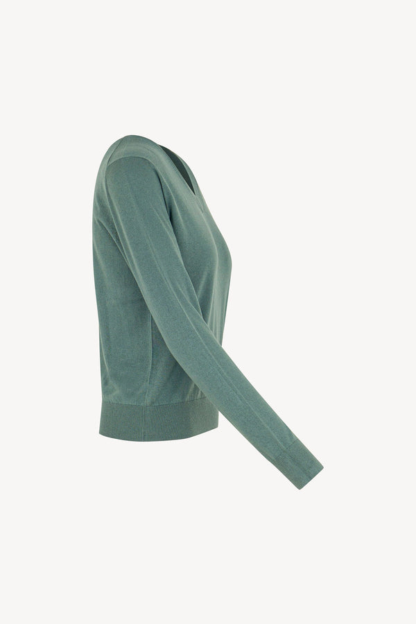 Maglia Scollo a V in Seta Cashmere Extrafine Lichene