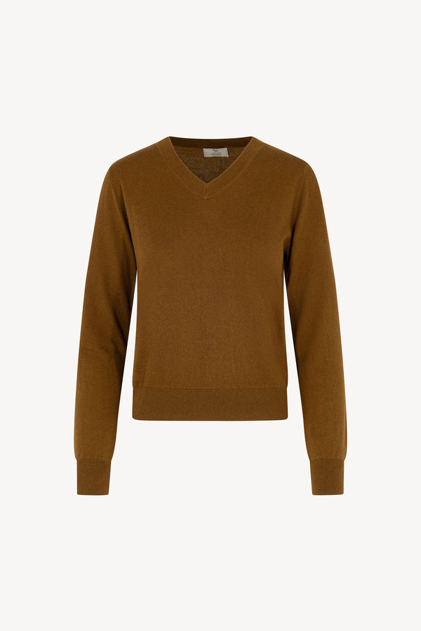 Maglia Scollo a V in Seta Cashmere Extrafine Terracotta