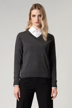 Maglia Scollo a V in Seta Cashmere Extrafine Terracotta