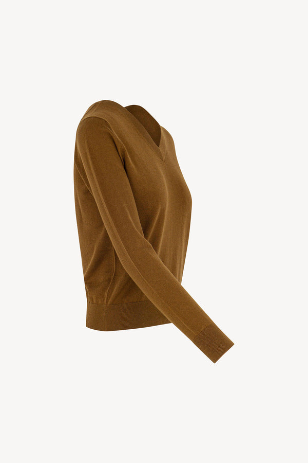 Maglia Scollo a V in Seta Cashmere Extrafine Terracotta