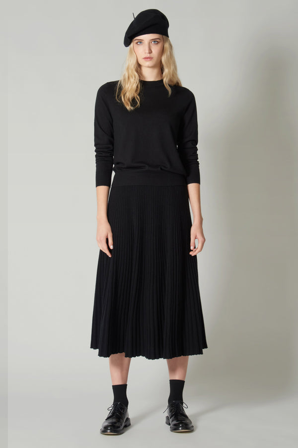 Maglia Girocollo in Seta Cashmere Extrafine Nero