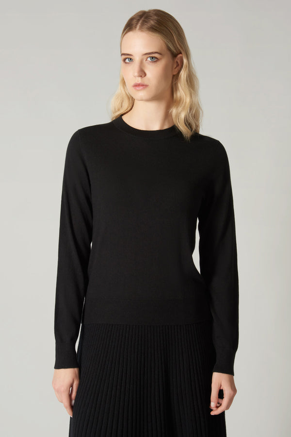 Maglia Girocollo in Seta Cashmere Extrafine Nero