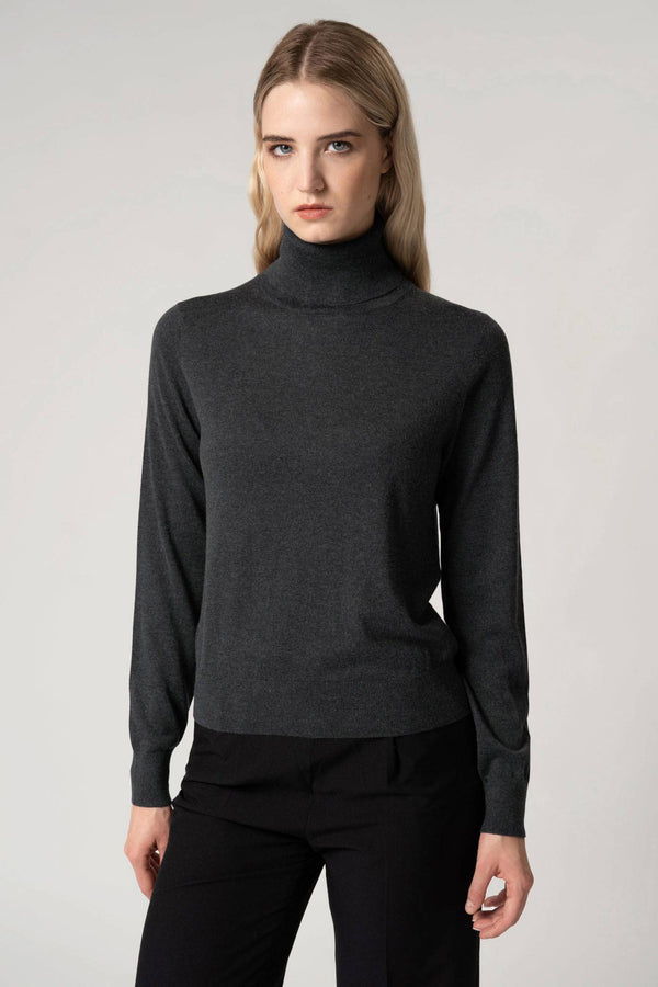 Maglia Dolcevita in Seta Cashmere Extrafine Grigio